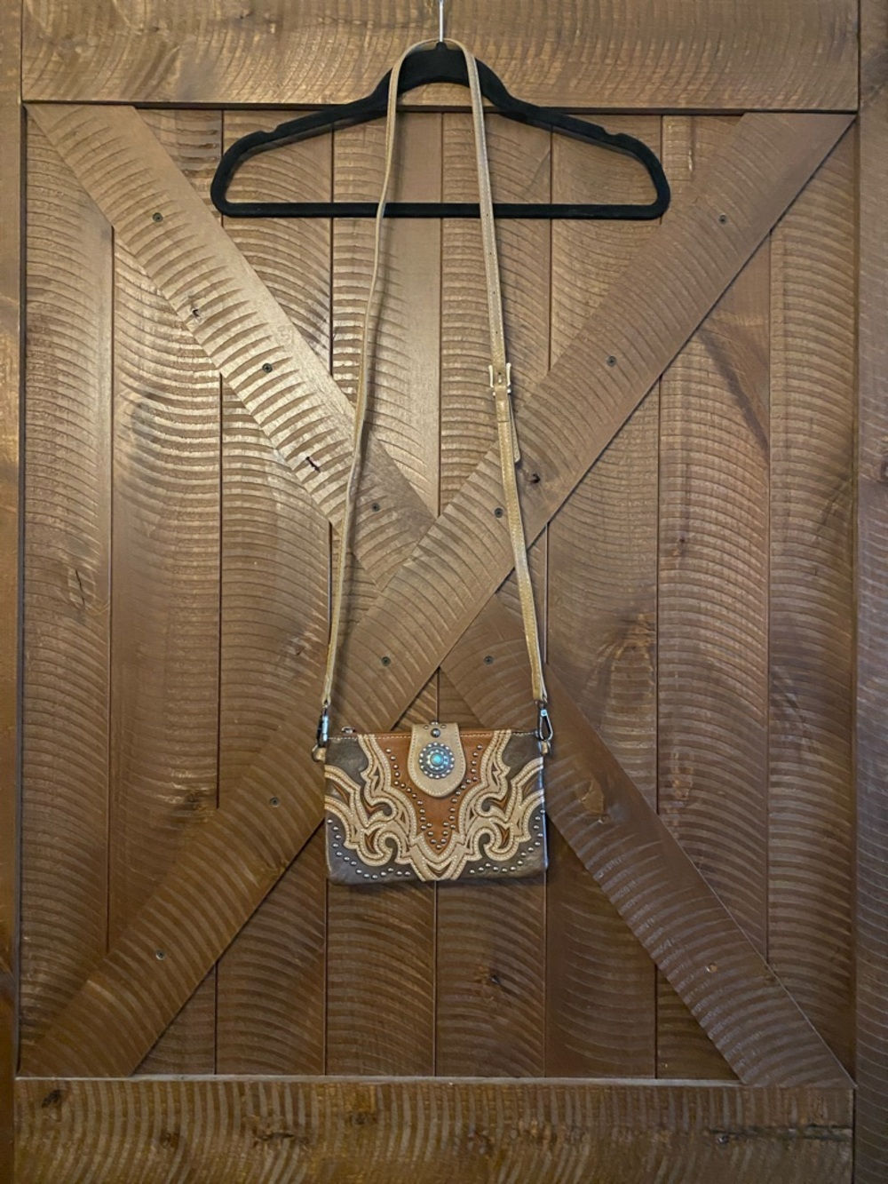 Montana West Western Crossbody Studs, Turquoise, Tooled - Picture 2 of 13